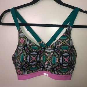 VSX printed sports bra (teal/pink multicolor)